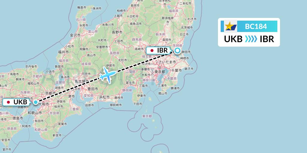 BC184 Skymark Airlines Flight Map: Kobe to Omitama
