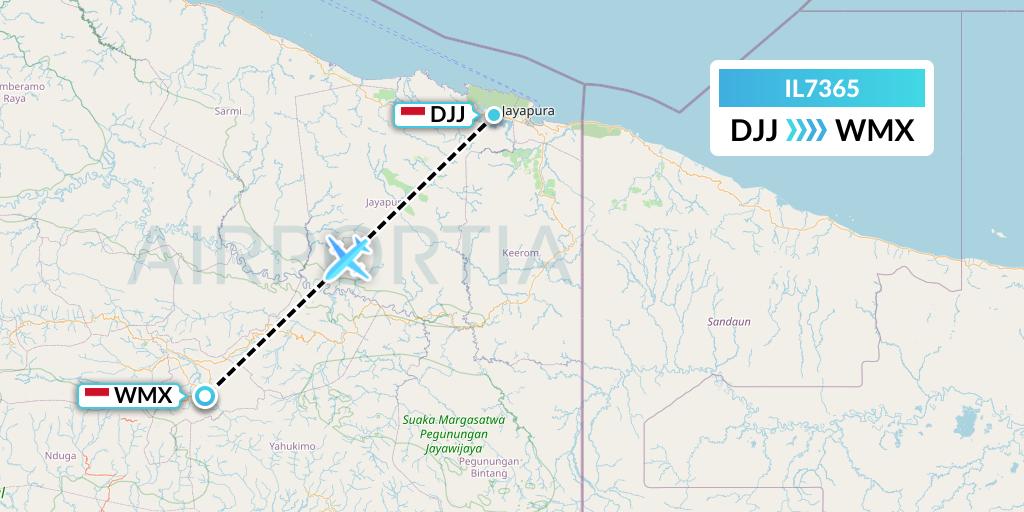 IL7365 Trigana Air Service Flight Map: Jayapura to Wamena