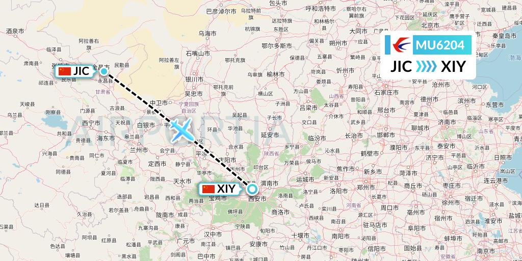 MU6204 China Eastern Airlines Flight Map: Jinchang to Xi'an