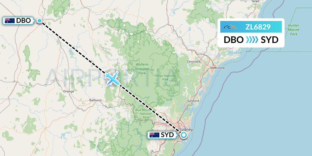 ZL6829 Regional Express Flight Map: Dubbo to Sydney