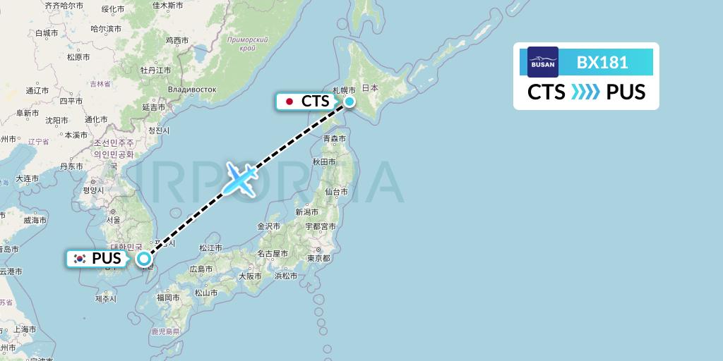 BX181 Air Busan Flight Map: Sapporo to Busan