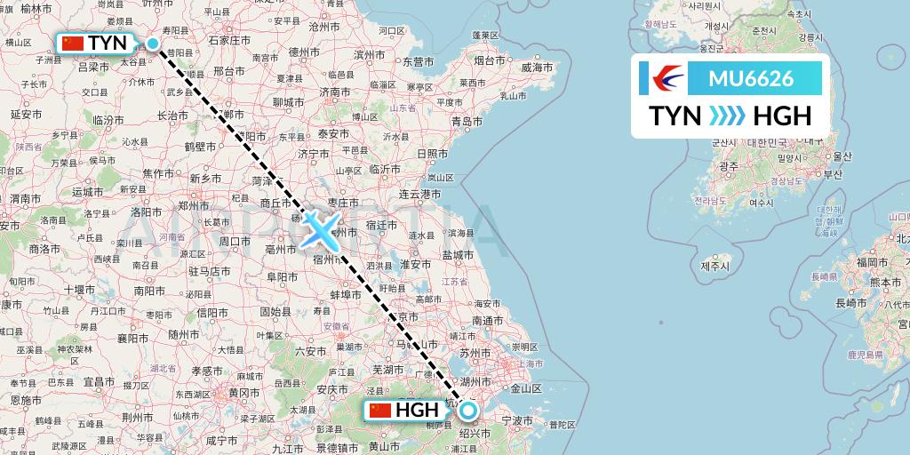 MU6626 China Eastern Airlines Flight Map: Taiyuan to Hangzhou