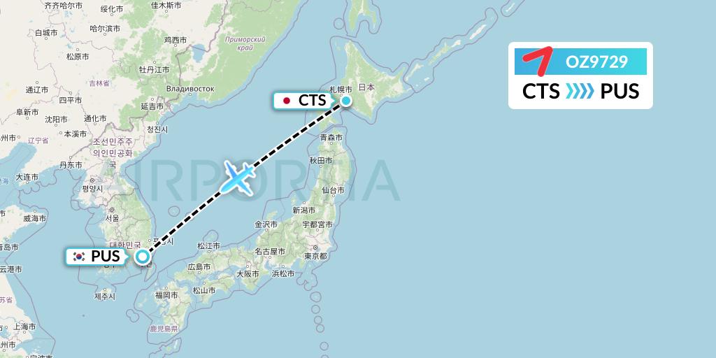 OZ9729 Asiana Airlines Flight Map: Sapporo to Busan
