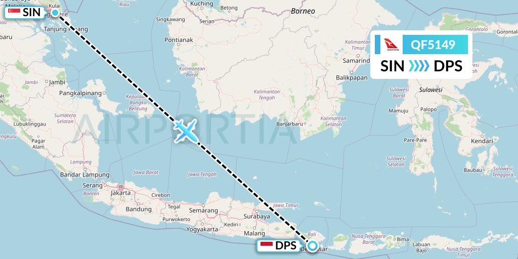 QF5149 Qantas Flight Map: Singapore to Denpasar