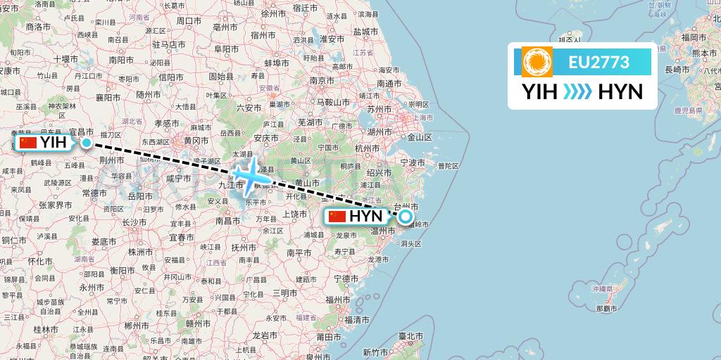 EU2773 Chengdu Airlines Flight Map: Yichang to Huangyan