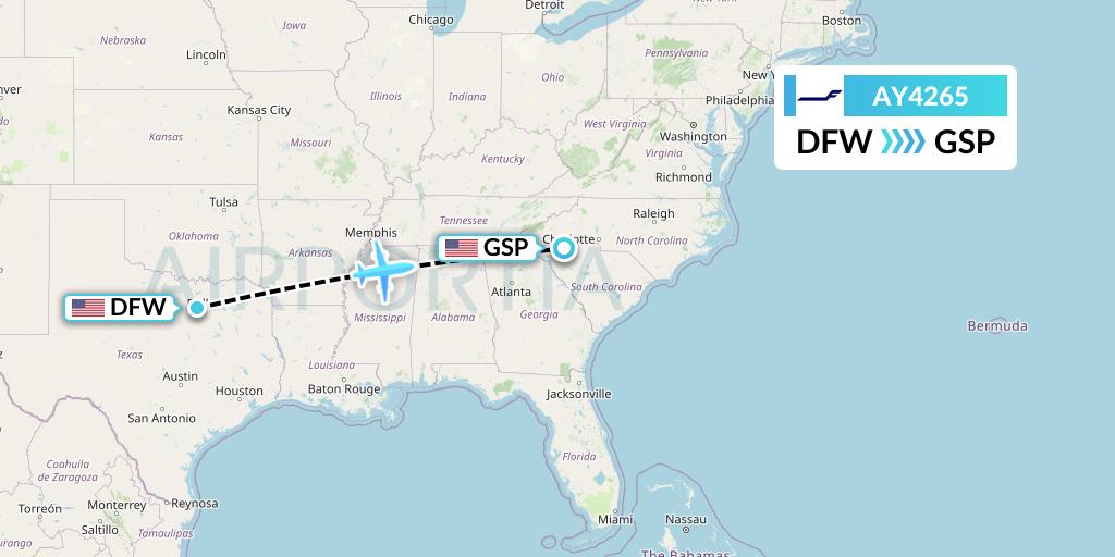 AY4265 Finnair Flight Map: Dallas to Greenville-Spartanburg