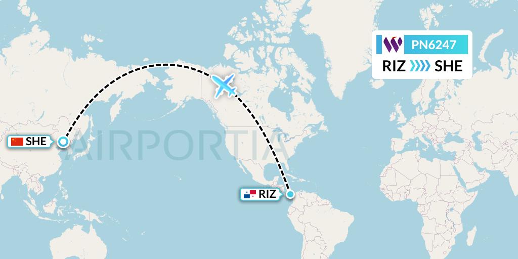 PN6247 China West Air Flight Map: Rio Alzucar to Shenyang