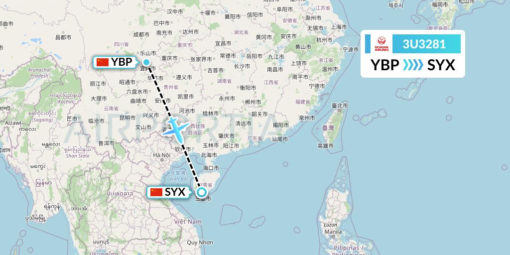 3U3281 Sichuan Airlines Flight Map: Yibin to Sanya