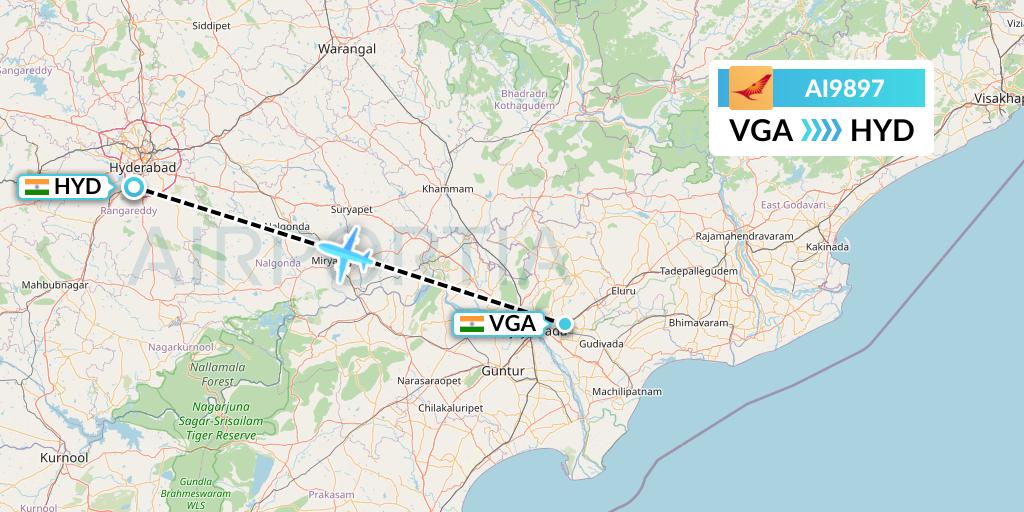 AI9897 Air India Flight Map: Vijayawada to Hyderabad