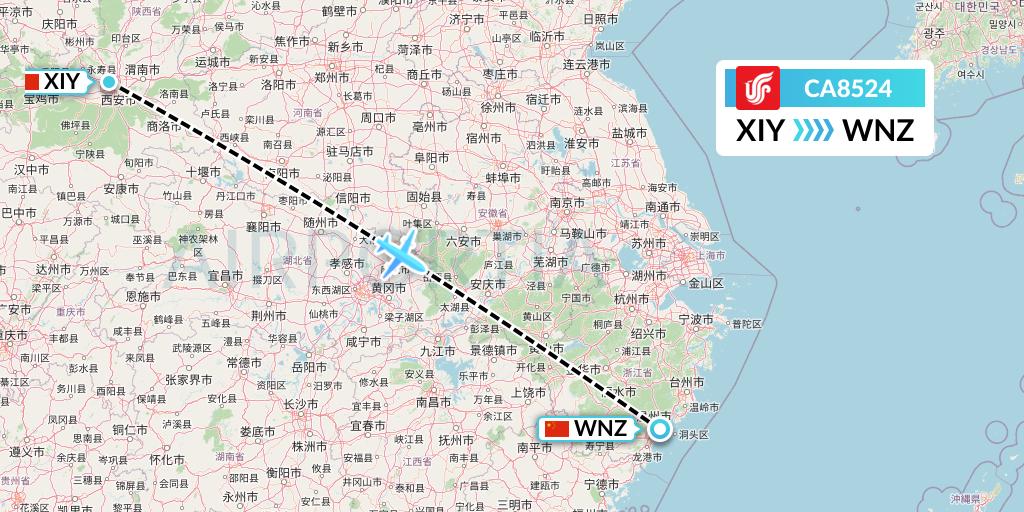CA8524 Air China Flight Map: Xi'an to Wenzhou