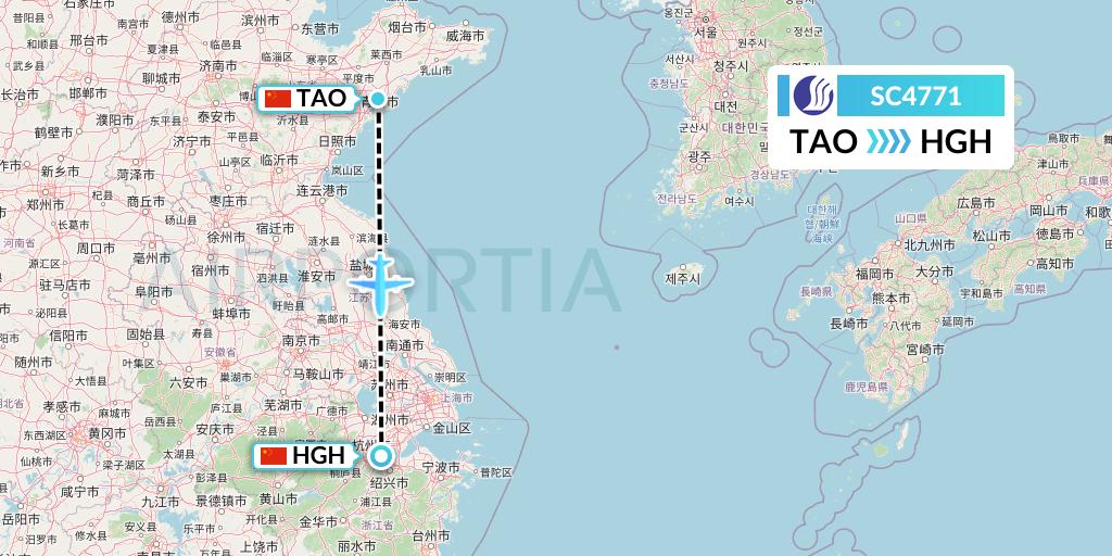 SC4771 Shandong Airlines Flight Map: Qingdao to Hangzhou