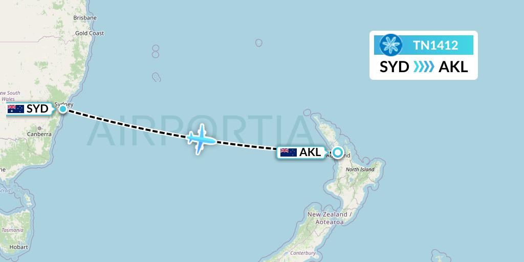TN1412 Air Tahiti Nui Flight Map: Sydney to Auckland