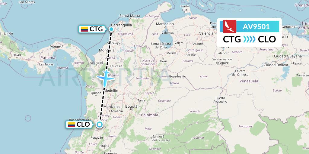 AV9501 Avianca Flight Map: Cartagena to Cali