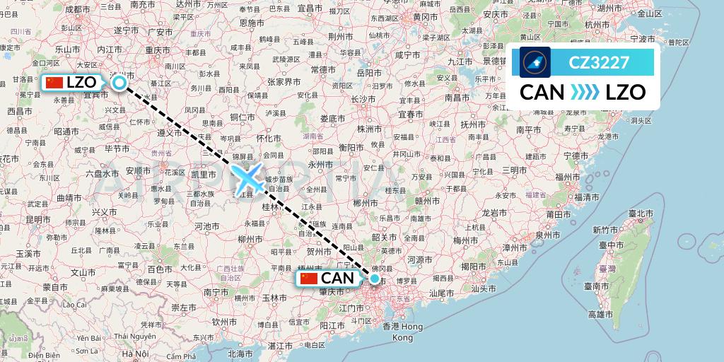 CZ3227 China Southern Airlines Flight Map: Guangzhou to Luzhou
