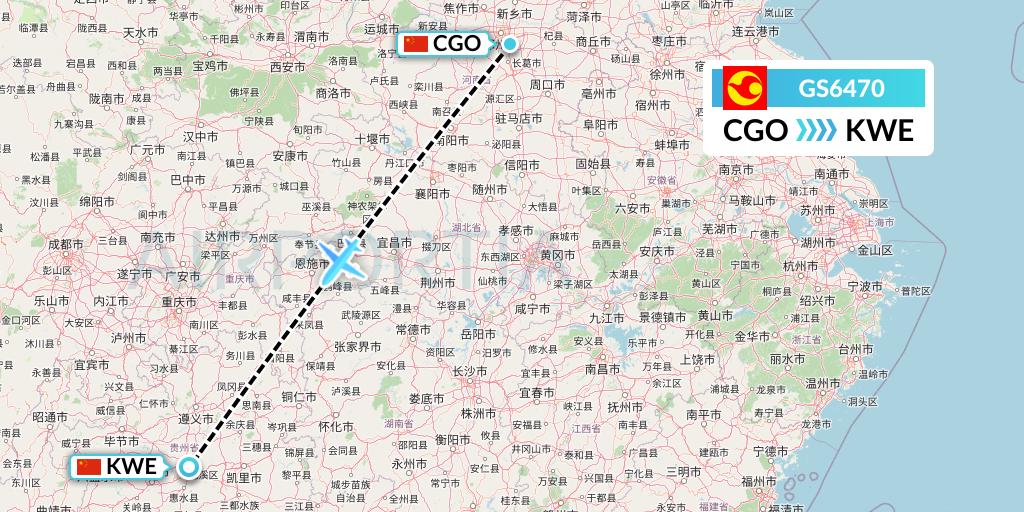GS6470 Tianjin Airlines Flight Map: Zhengzhou to Guiyang