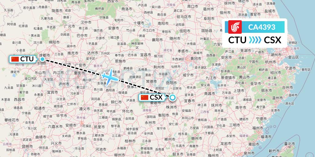 CA4393 Air China Flight Map: Chengdu to Changsha