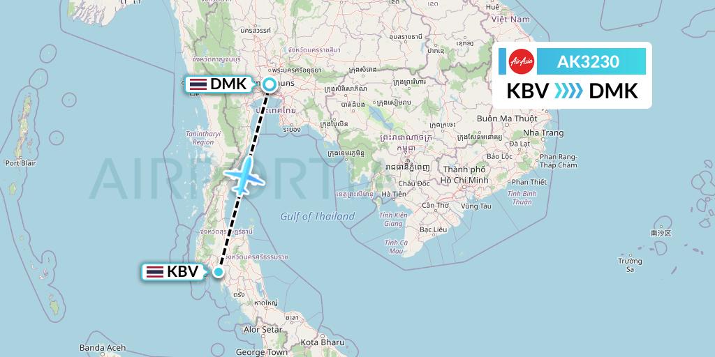 AK3230 AirAsia Flight Map: Krabi to Bangkok