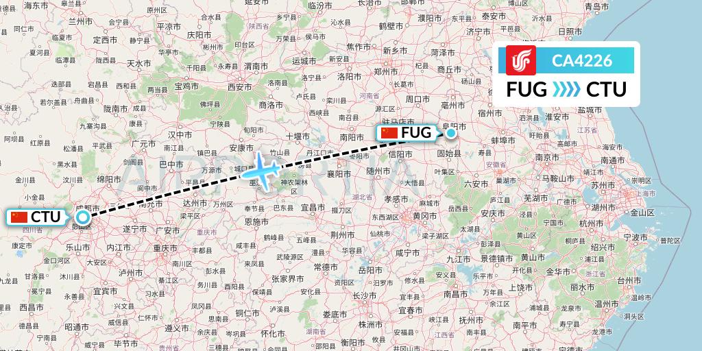 CA4226 Air China Flight Map: Fuyang to Chengdu