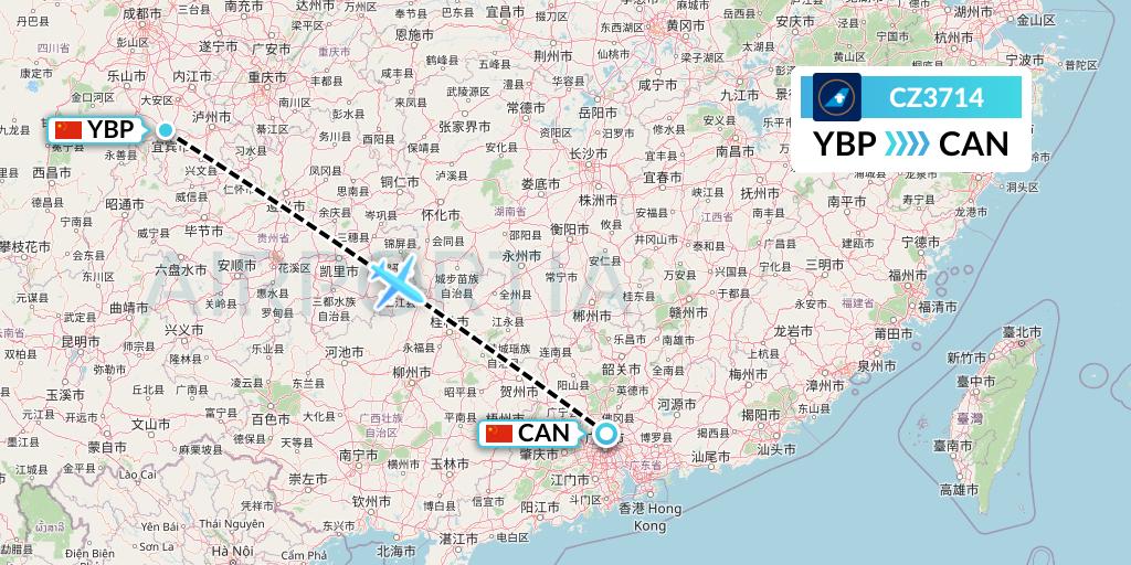 CZ3714 China Southern Airlines Flight Map: Yibin to Guangzhou
