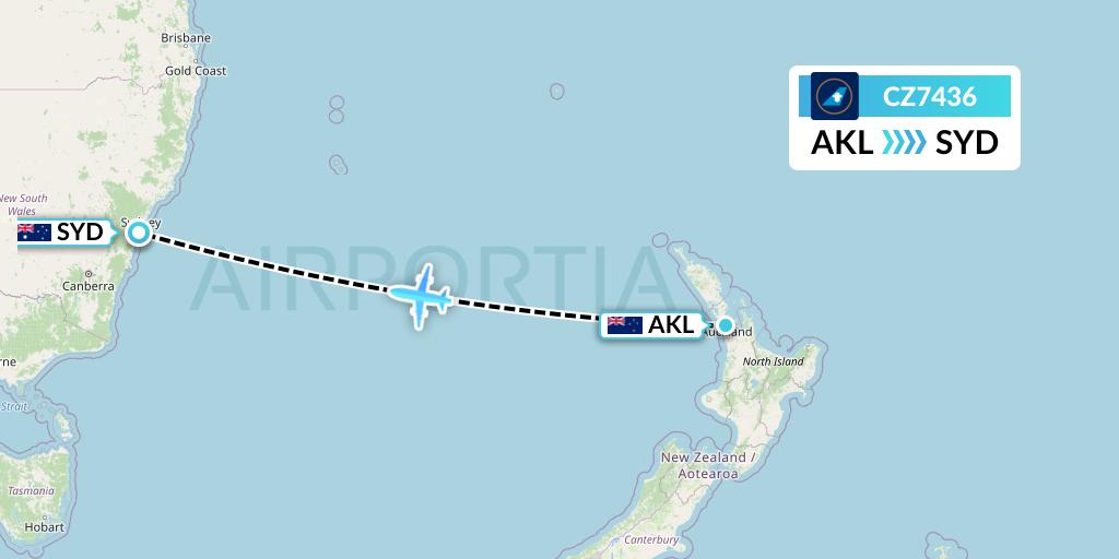CZ7436 China Southern Airlines Flight Map: Auckland to Sydney