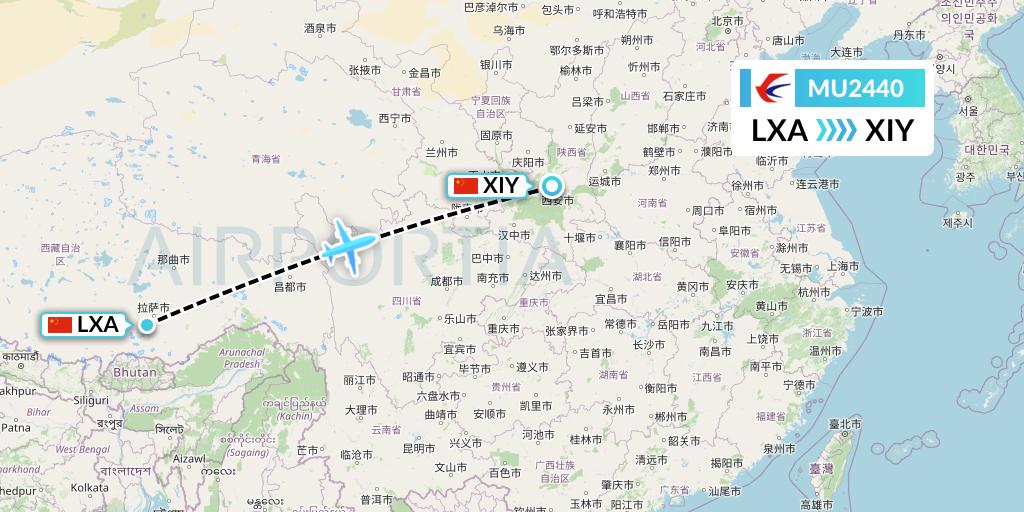 MU2440 China Eastern Airlines Flight Map: Lhasa to Xi'an