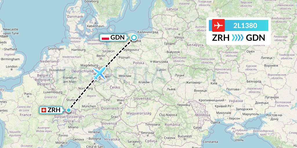 2L1380 Helvetic Airways Flight Map: Zurich to Gdansk
