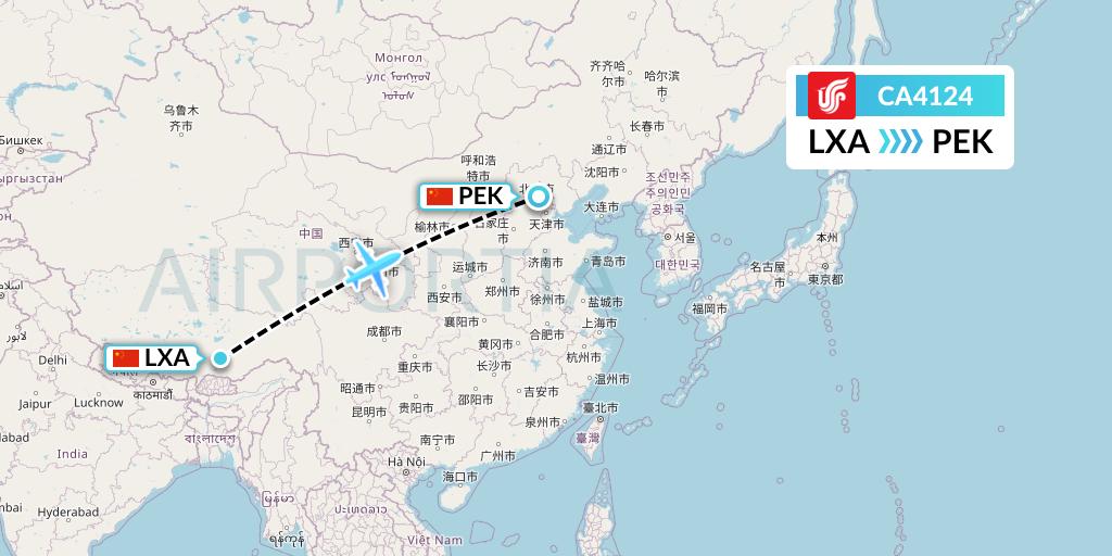 CA4124 Air China Flight Map: Lhasa to Beijing