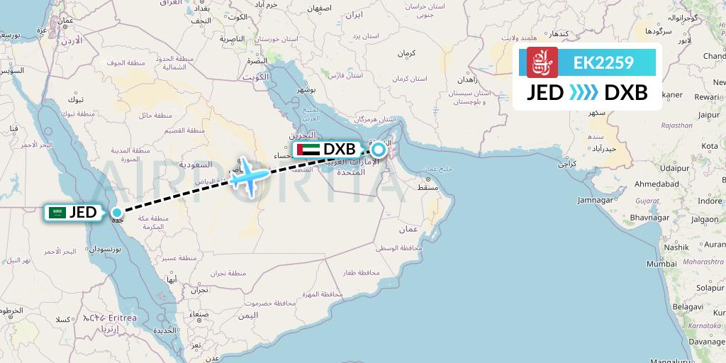 EK2259 Emirates Flight Map: Jeddah to Dubai