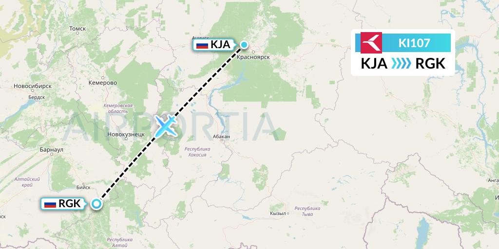KI107 Krasavia Flight Map: Krasnoyarsk to Gorno-Altaysk
