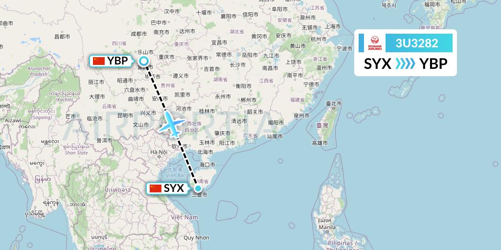 3U3282 Sichuan Airlines Flight Map: Sanya to Yibin