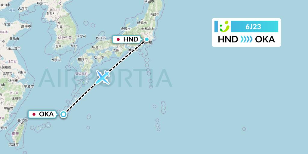 6J23 Solaseed Air Flight Map: Tokyo to Naha