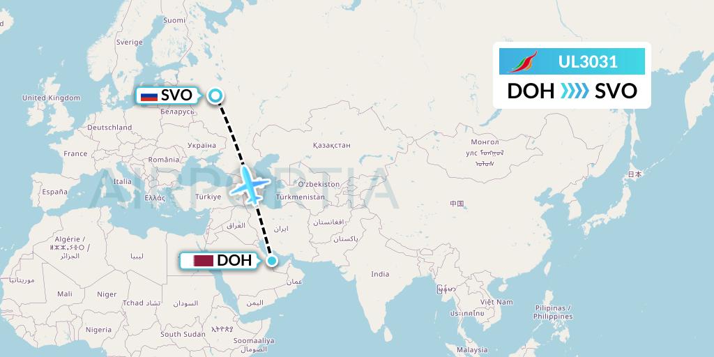 UL3031 SriLankan Airlines Flight Map: Doha to Moscow