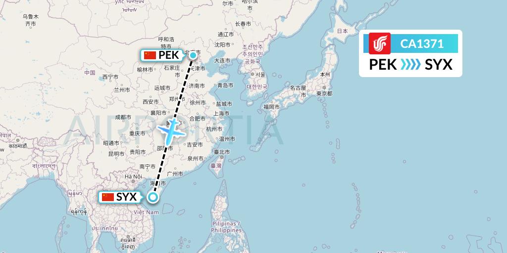 CA1371 Air China Flight Map: Beijing to Sanya