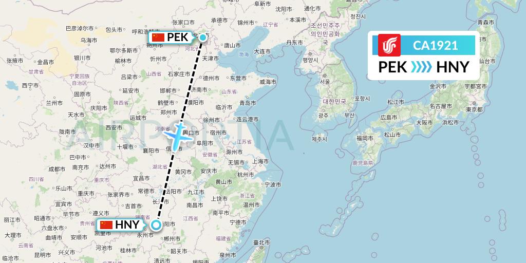 CA1921 Air China Flight Map: Beijing to Hengyang