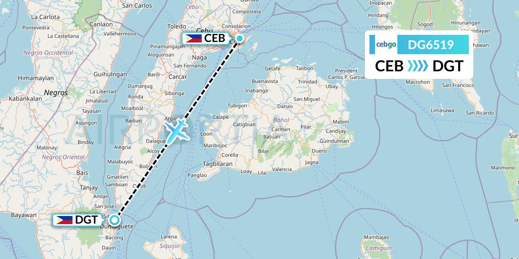 DG6519 Cebgo Flight Map: Cebu to Dumaguete City