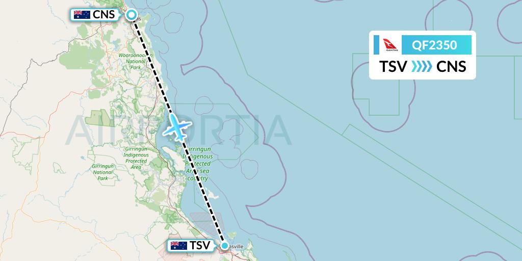 QF2350 Qantas Flight Map: Townsville to Cairns