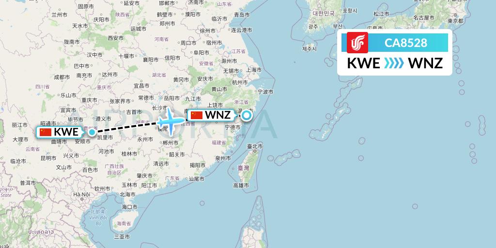 CA8528 Air China Flight Map: Guiyang to Wenzhou