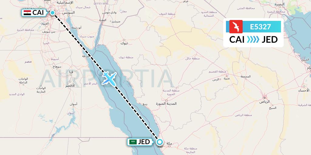 E5327 Air Arabia Egypt Flight Map: Cairo to Jeddah