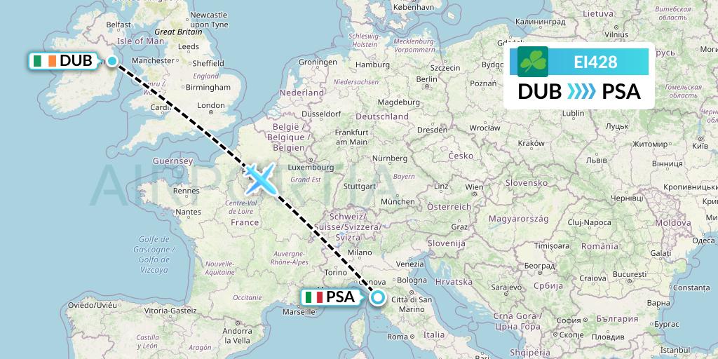 EI428 Aer Lingus Flight Map: Dublin to Pisa