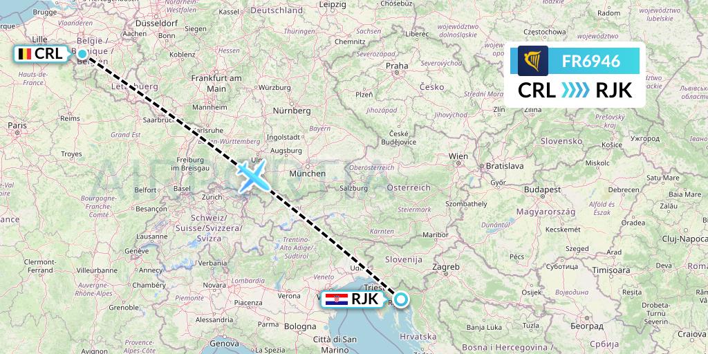 FR6946 Ryanair Flight Map: Brussels to Rijeka