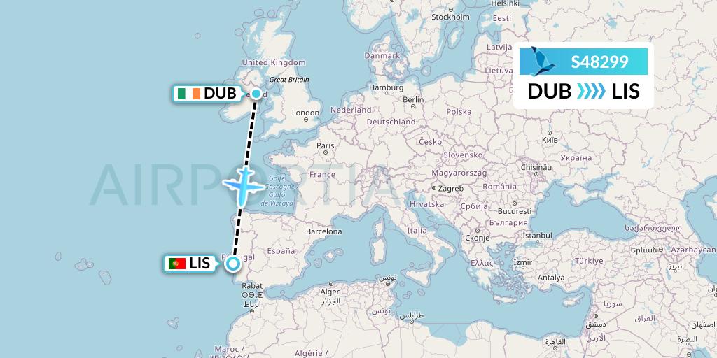 S48299 Azores Airlines Flight Map: Dublin to Lisbon