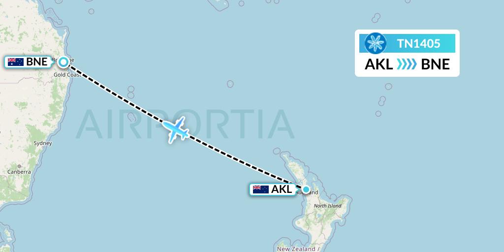 TN1405 Air Tahiti Nui Flight Map: Auckland to Brisbane