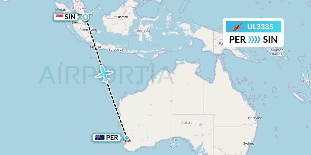 UL3385 SriLankan Airlines Flight Map: Perth to Singapore