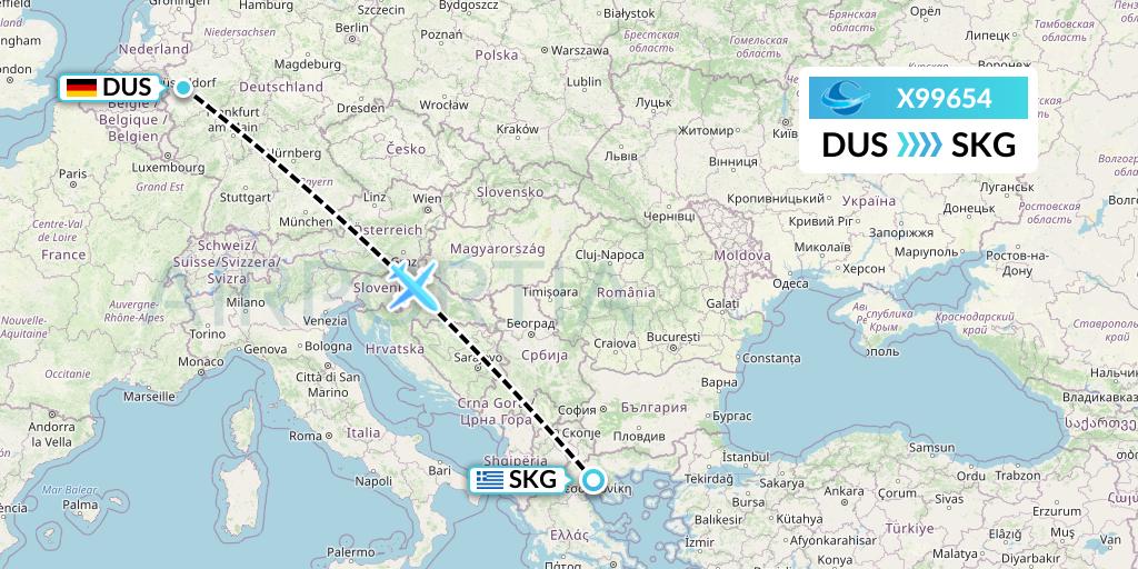 X99654 Avion Express Flight Map: Dusseldorf to Thessaloniki