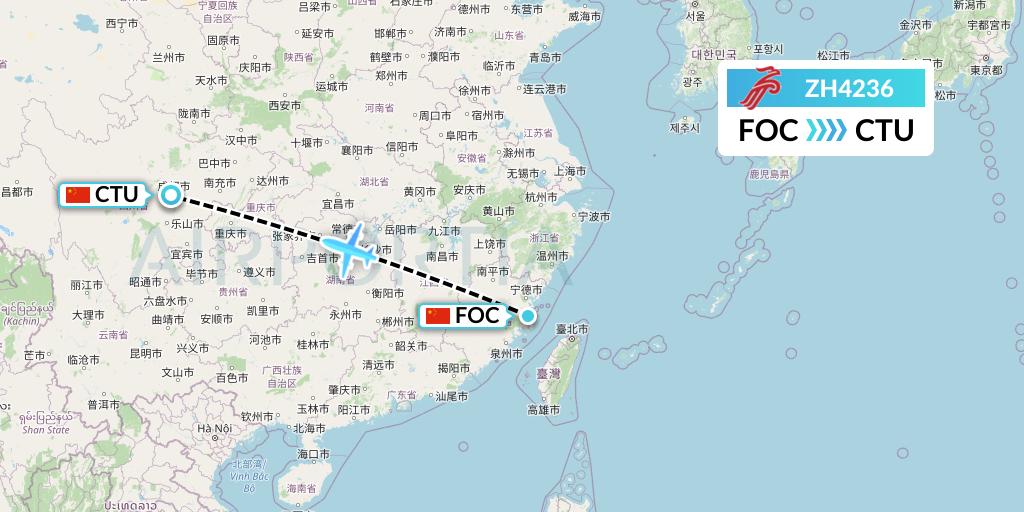 ZH4236 Shenzhen Airlines Flight Map: Fuzhou to Chengdu