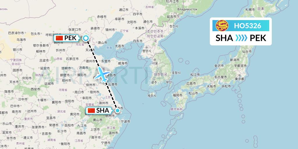 HO5326 Juneyao Airlines Flight Map: Shanghai to Beijing
