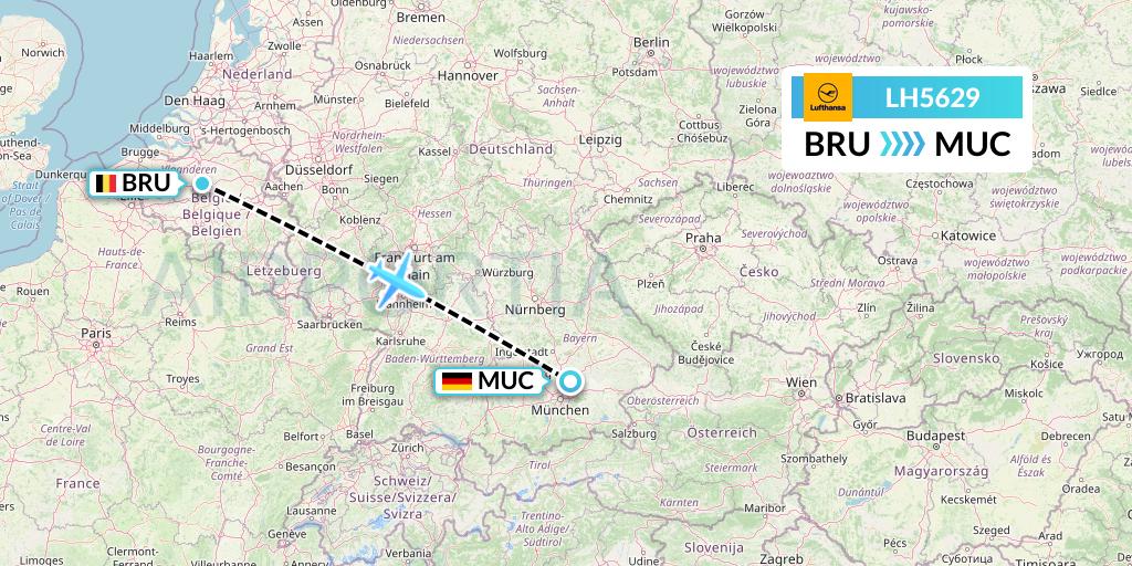 LH5629 Lufthansa Flight Map: Brussels to Munich