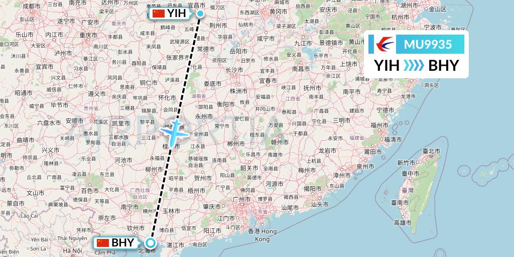 MU9935 China Eastern Airlines Flight Map: Yichang to Beihai