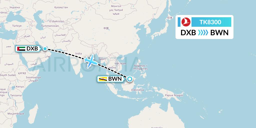 TK8300 Turkish Airlines Flight Map: Dubai to Brunei