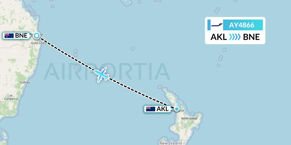 AY4866 Finnair Flight Map: Auckland to Brisbane
